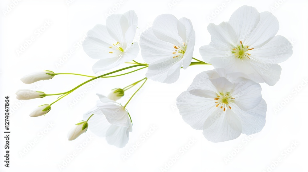 Delicate White Flowers with Buds Isolated on White Background Studio Shot Delicate White Flowers with Buds Isolated on White Background Studio Shot