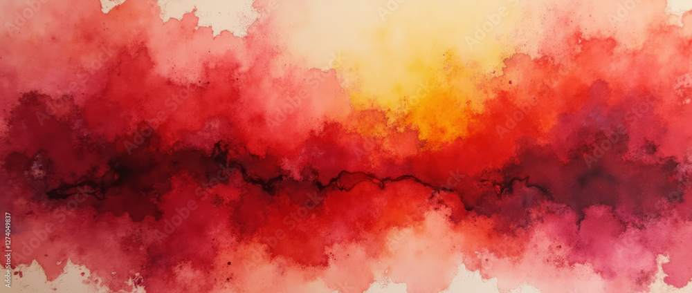 Bold Watercolor Painting in Deep Crimson and Gold Hues Bold Watercolor Painting in Deep Crimson and Gold Hues