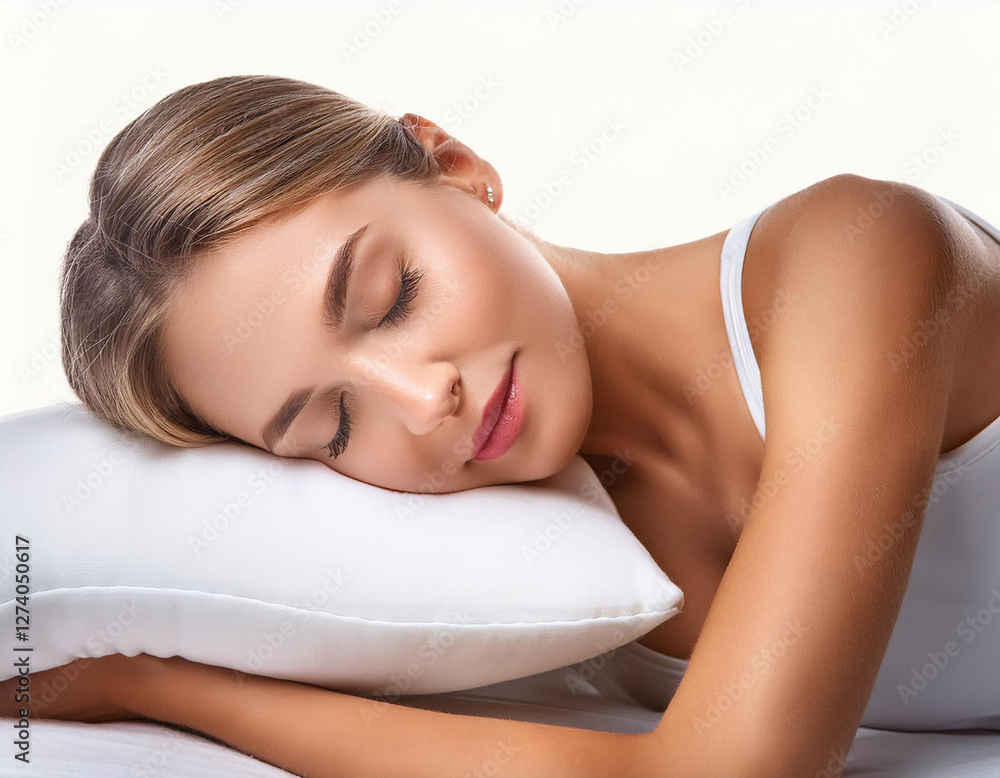 Obraz premium young woman sleeping on the bed, white pillow
