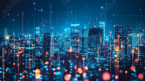 Wallpaper Mural Night Cityscape with Digital Connections and Futuristic Technology Torontodigital.ca