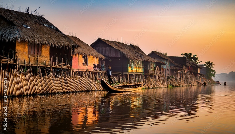 Assamese Village by the River Assam, India Assamese Village by the River Assam, India