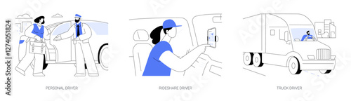 Driving professions isolated cartoon vector illustrations se