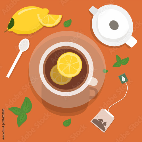 Lemon tea or Cup with tea and lemons 