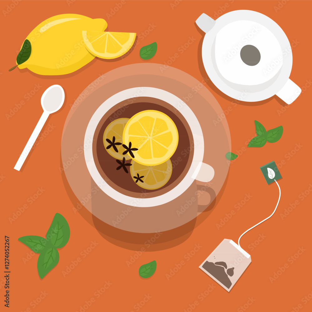 Cup with tea and lemons ir lemon tea relax morning tea Cup with tea and lemons ir lemon tea relax morning tea