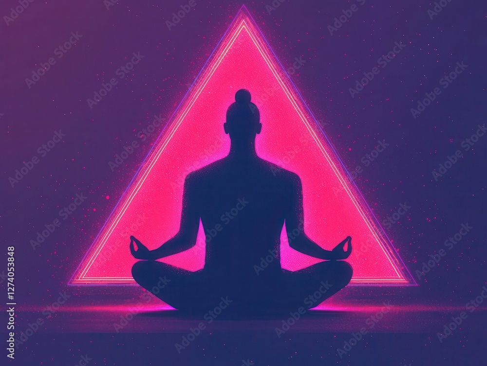 Abstract glowing geometric shapes surrounding a meditating figure, blending science and spirituality Abstract glowing geometric shapes surrounding a meditating figure, blending science and spirituality