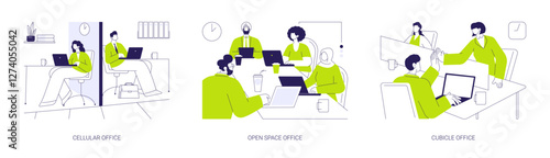 Types of offices abstract concept vector illustrations.