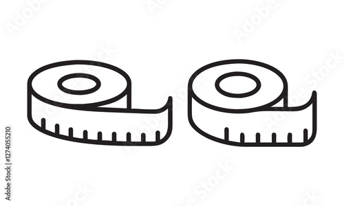 Simple Line Art of Two Rolled Measuring Tapes, tape measure icons