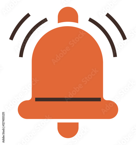 Orange bell with curved vibration lines symbolizes ringing, drawing attention to notification, alarm, or reminder. Ideal for notification, alert, communication, emergency, reminder warning