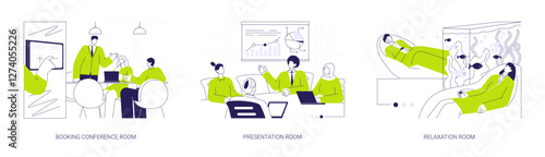 Office facilities abstract concept vector illustrations.