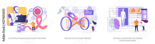 AI and Biotech Revolutionizing Healthcare abstract concept vector illustrations.