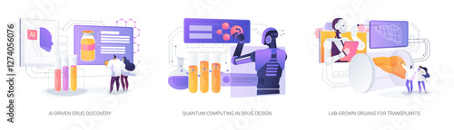 AI and Quantum Advancing Medicine abstract concept vector illustrations.