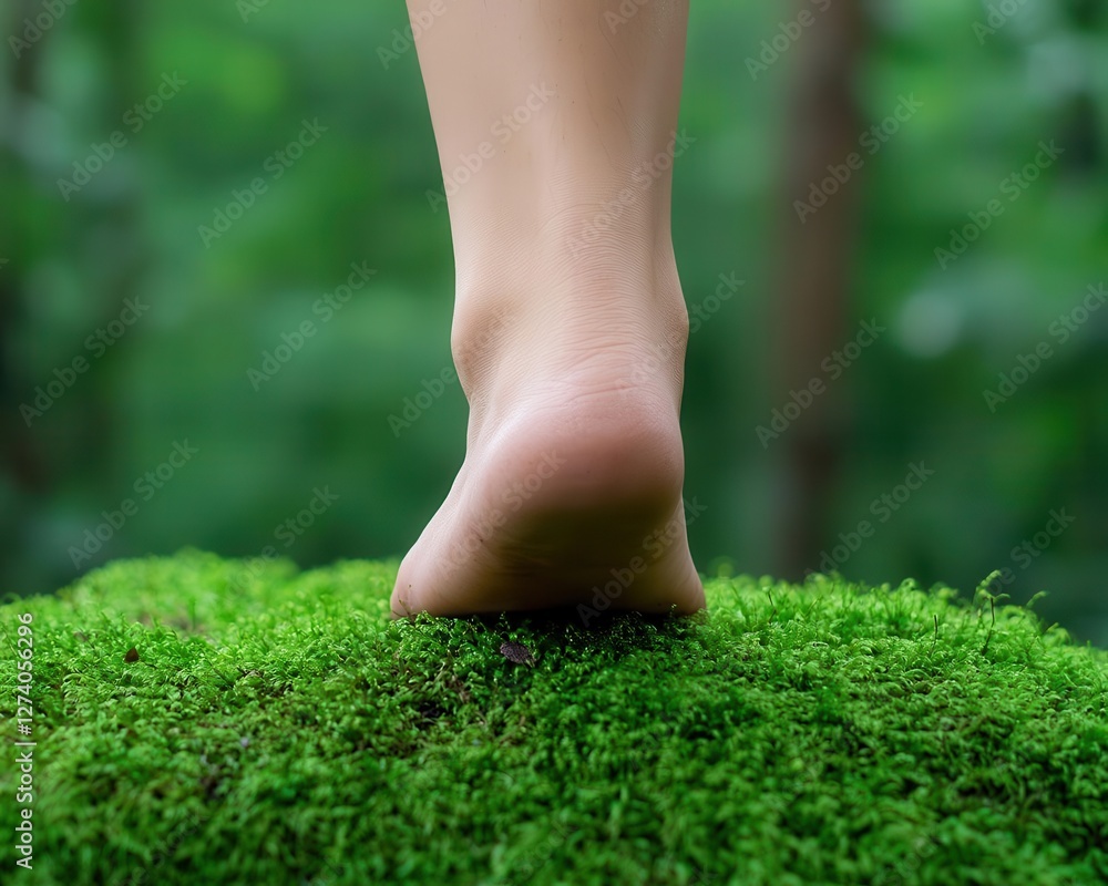 Silhouette of a person walking barefoot on soft moss, symbolizing grounding and mindful presence Silhouette of a person walking barefoot on soft moss, symbolizing grounding and mindful presence