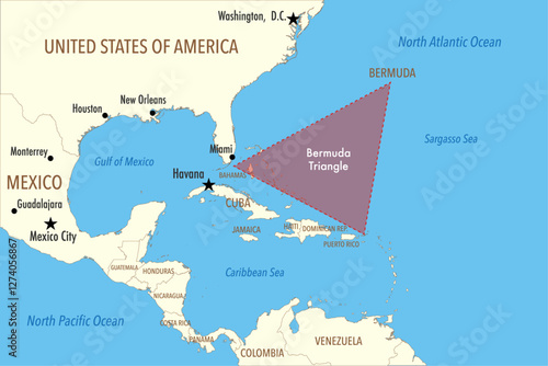 Vector Map of the Bermuda Triangle with Surrounding Countries - Infographic Illustration