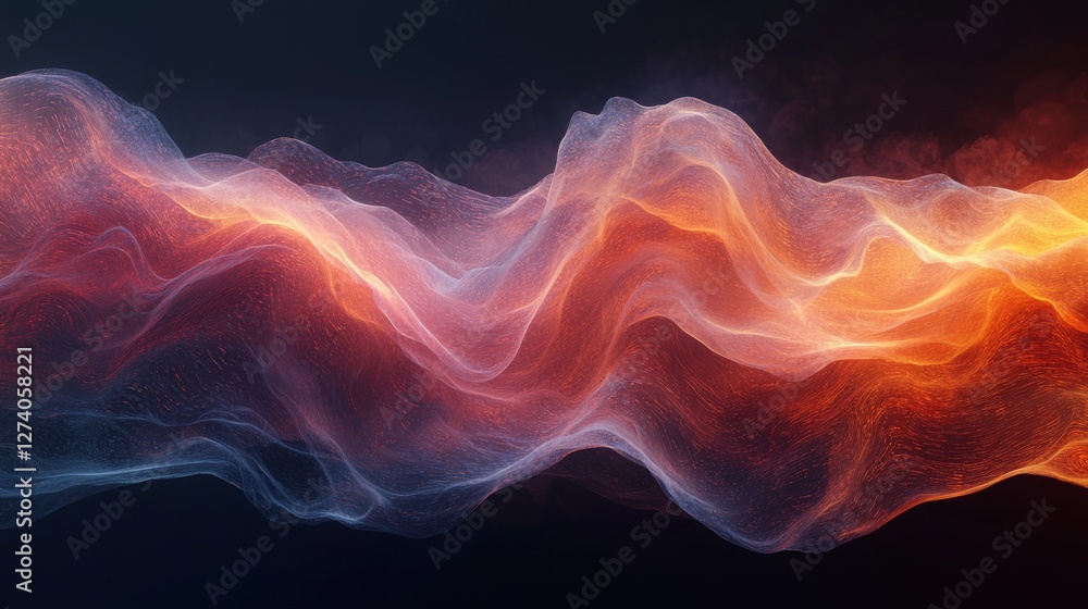 Fototapeta premium The description and keywords provided for your image are: Abstract fiery, smoky wave flowing on dark background