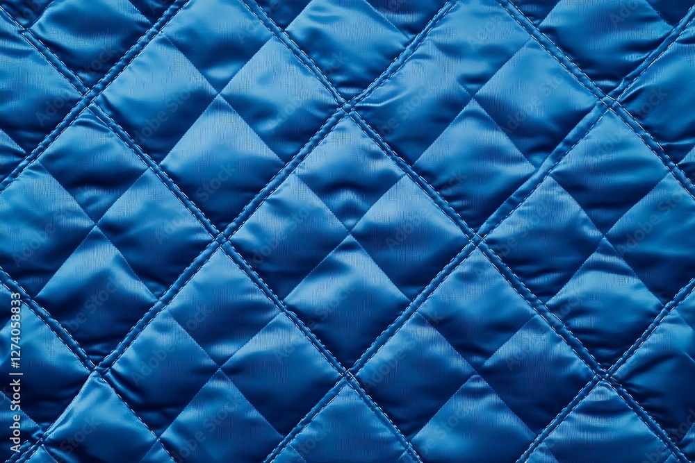 Fototapeta premium Dark blue colored seamless natural cotton linen textile fabric texture pattern, with diamond quilted, rhombic stiching. stitched background square