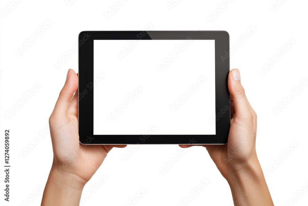Hands holding tablet, blank screen, white background, mockup (5) Hands holding tablet, blank screen, white background, mockup (5)