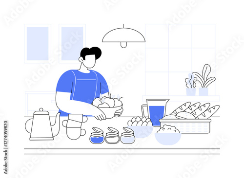 Hostel breakfast isolated cartoon vector illustrations.