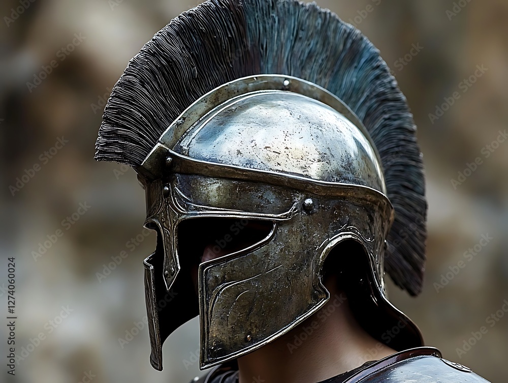 Fototapeta premium Ancient Greek helmet, stone background