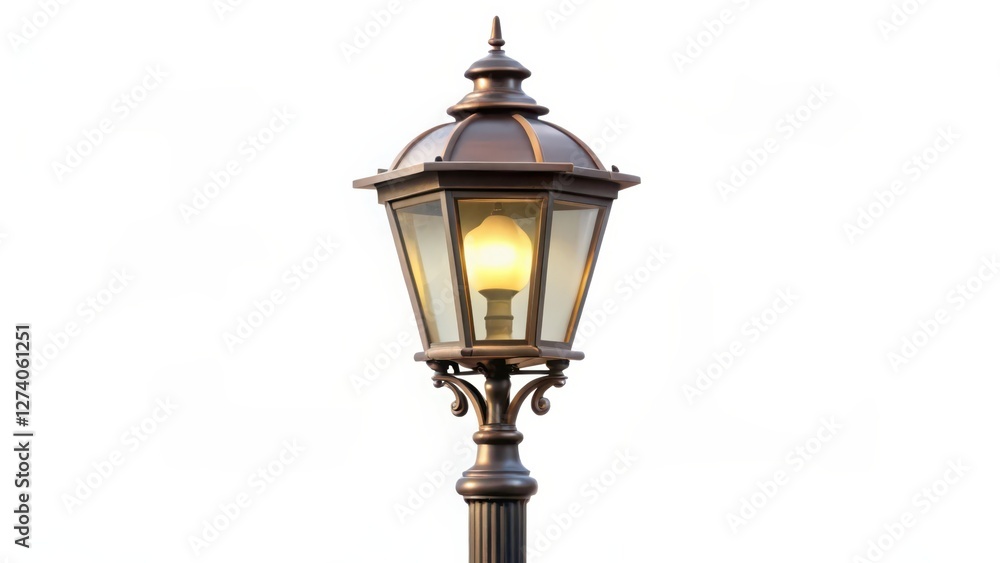 Antique-Style Street Lamppost on White Background Antique-Style Street Lamppost on White Background