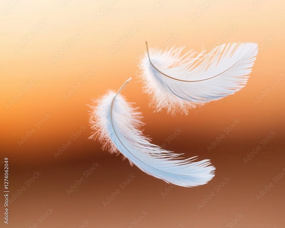 Floating feathers in soft golden light, capturing the lightness of being through meditation Floating feathers in soft golden light, capturing the lightness of being through meditation