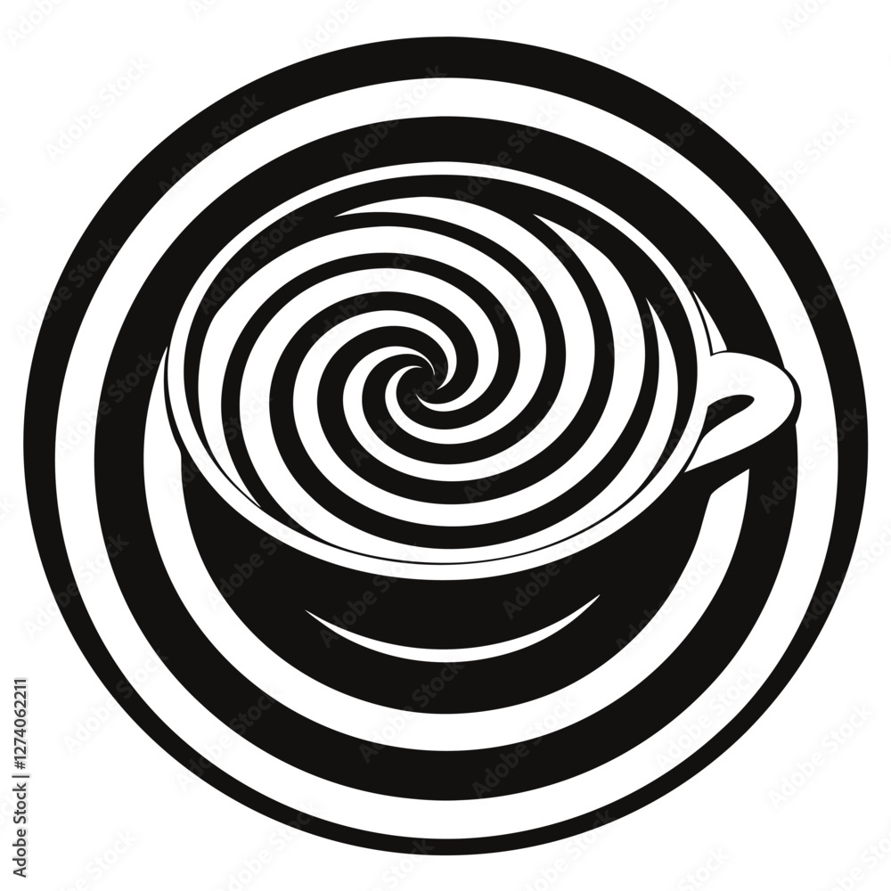 Obraz premium A modern, abstract composition where a coffee cup is surrounded by intricate, swirling steam patterns forming waves and loops silhouette vector art illustration 