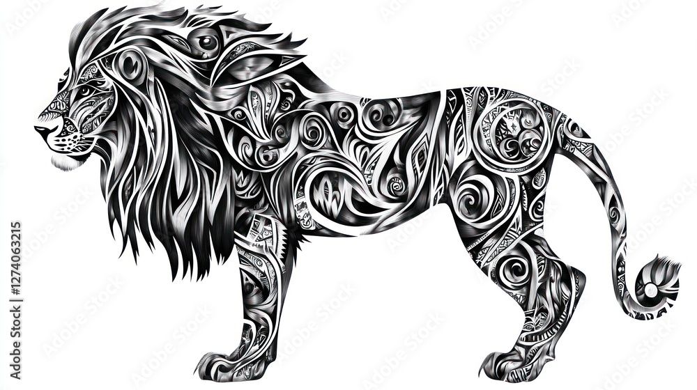 Obraz premium Ornate lion silhouette, abstract design, artistic, profile view, possible tattoo or print use