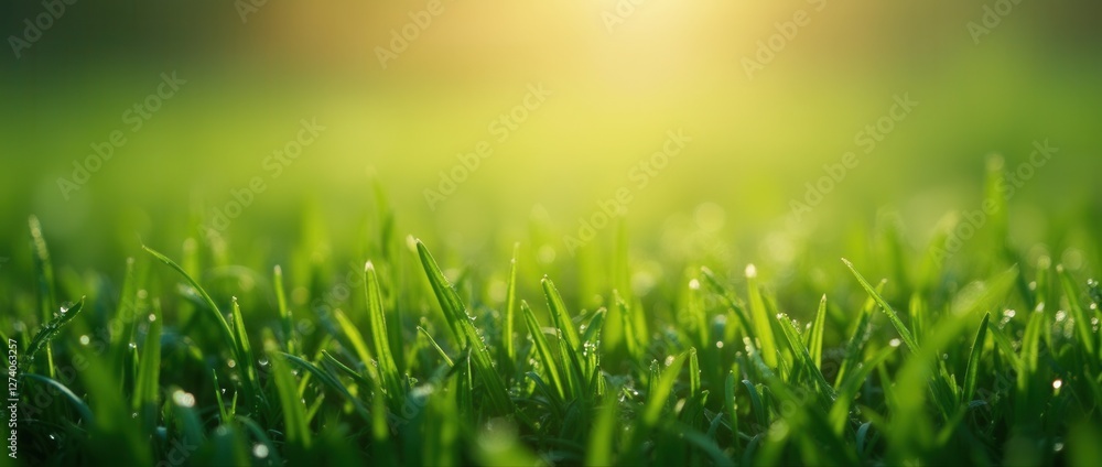 Fototapeta premium Peaceful Morning Dew on Fresh Spring Grass