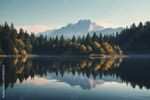 there is a mountain in the distance with a lake in the foreground