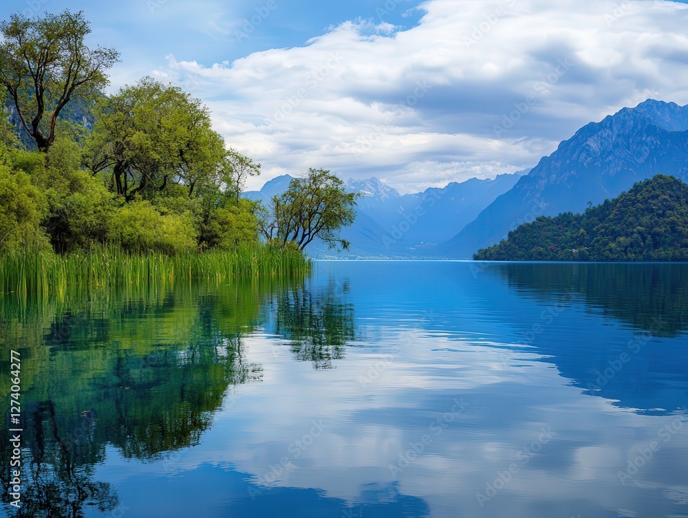 Los Lagos, where the calm, vibrant waters reflect the surrounding vibrant vegetation Los Lagos, where the calm, vibrant waters reflect the surrounding vibrant vegetation