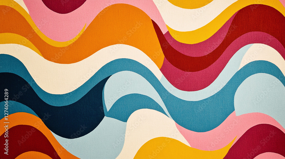 Abstract textile art with swirling bands of orange, yellow, pink, blue, and white. Retro-inspired design, reminiscent of 1970s aesthetics. Vibrant and playful. Abstract textile art with swirling bands of orange, yellow, pink, blue, and white. Retro-inspired design, reminiscent of 1970s aesthetics. Vibrant and playful.