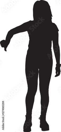 vector; silhouette;front view of  woman standing thumbs down