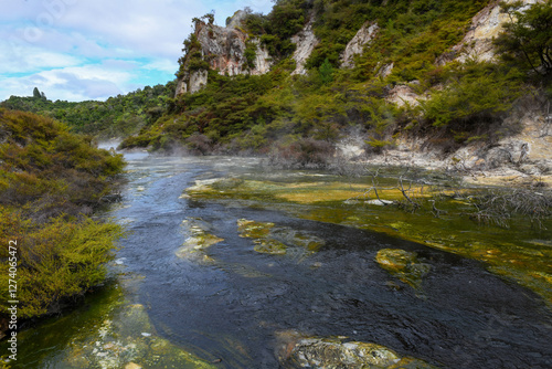 View at Waimangu Volcanic Valley national park in New Zealand photo