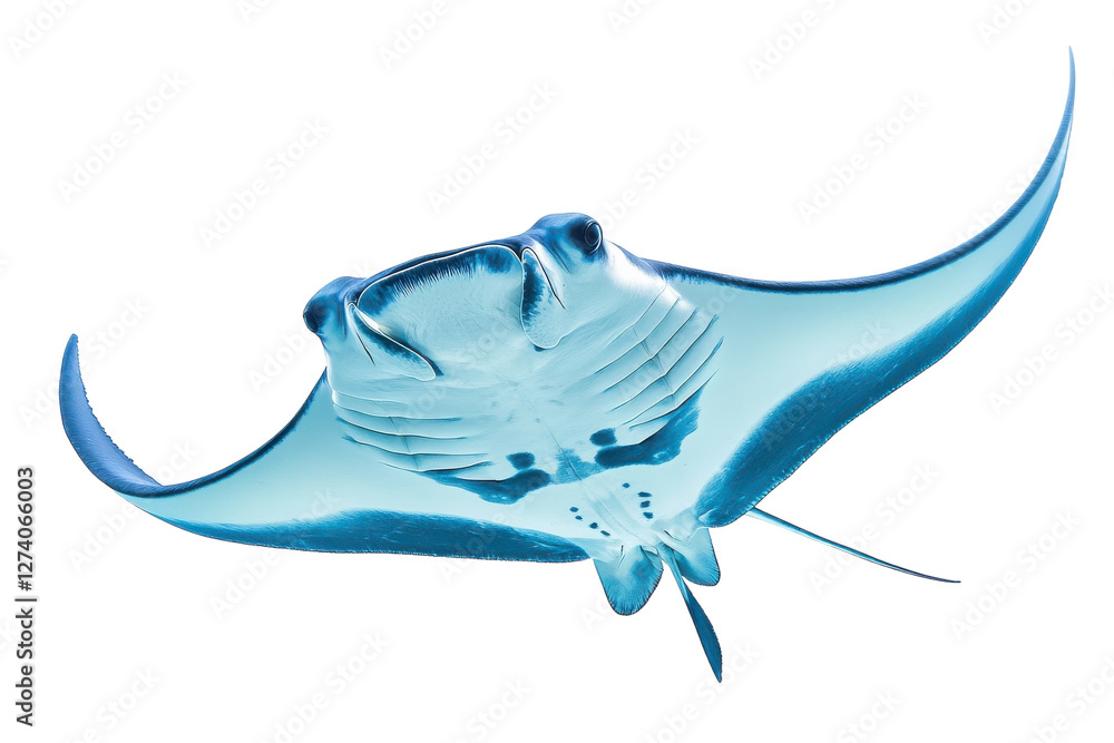 Elegant manta ray gliding gracefully through the clear waters under bright sunlight isolated on transparent background