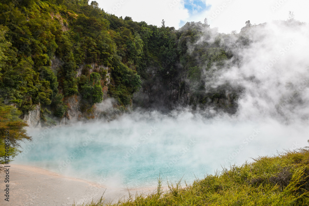 View at Waimangu Volcanic Valley national park in New Zealand