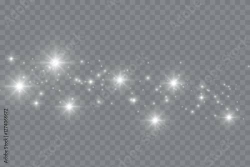 Glowing light effect with many glitter particles isolated on transparent background. Vector starry cloud with dust. Magic christmas decoration	