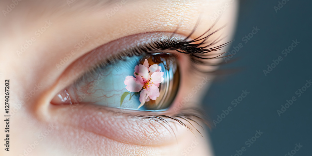 Fototapeta premium Human Eye with Flower Reflection