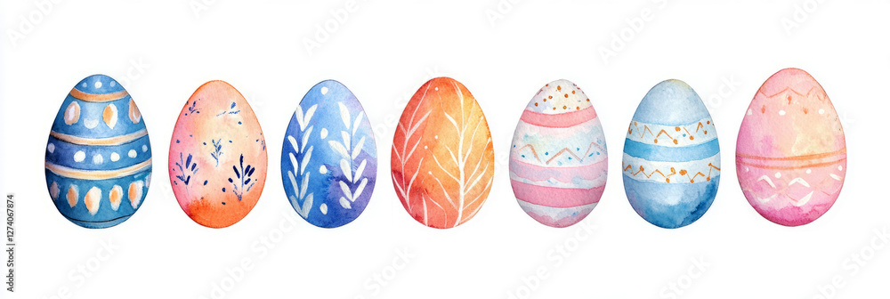 A set of hand-painted pastel Easter eggs with intricate patterns, creating a vibrant and festive look, perfect for Easter-themed digital projects and designs, banner A set of hand-painted pastel Easter eggs with intricate patterns, creating a vibrant and festive look, perfect for Easter-themed digital projects and designs, banner
