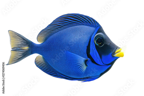 Vibrant blue tang fish swimming gracefully in a serene aquatic environment isolated on transparent background