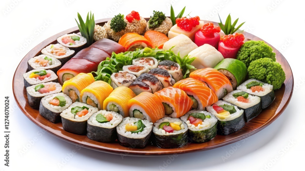 Assorted Sushi Platter on White Background Assorted Sushi Platter on White Background