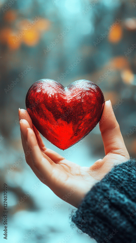 A compassionate hand supports a red heart, with soft lighting and blurred pastel background highlighting warmth, kindness, and emotional connection A compassionate hand supports a red heart, with soft lighting and blurred pastel background highlighting warmth, kindness, and emotional connection