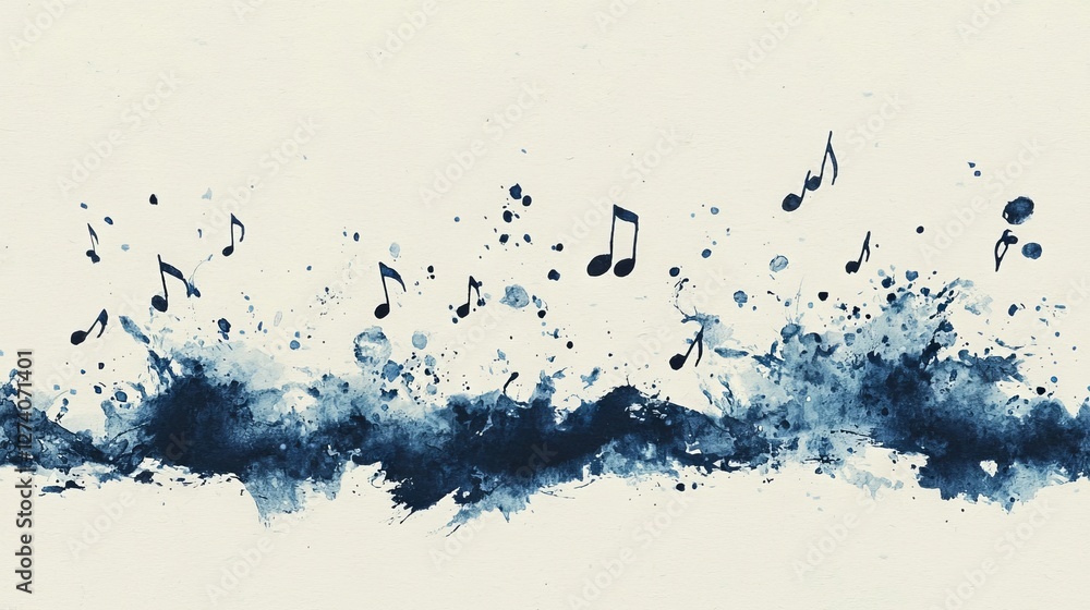 A light blue color scheme is used to present a harmonious visual of a blue background that features musical notes and a music staff A light blue color scheme is used to present a harmonious visual of a blue background that features musical notes and a music staff