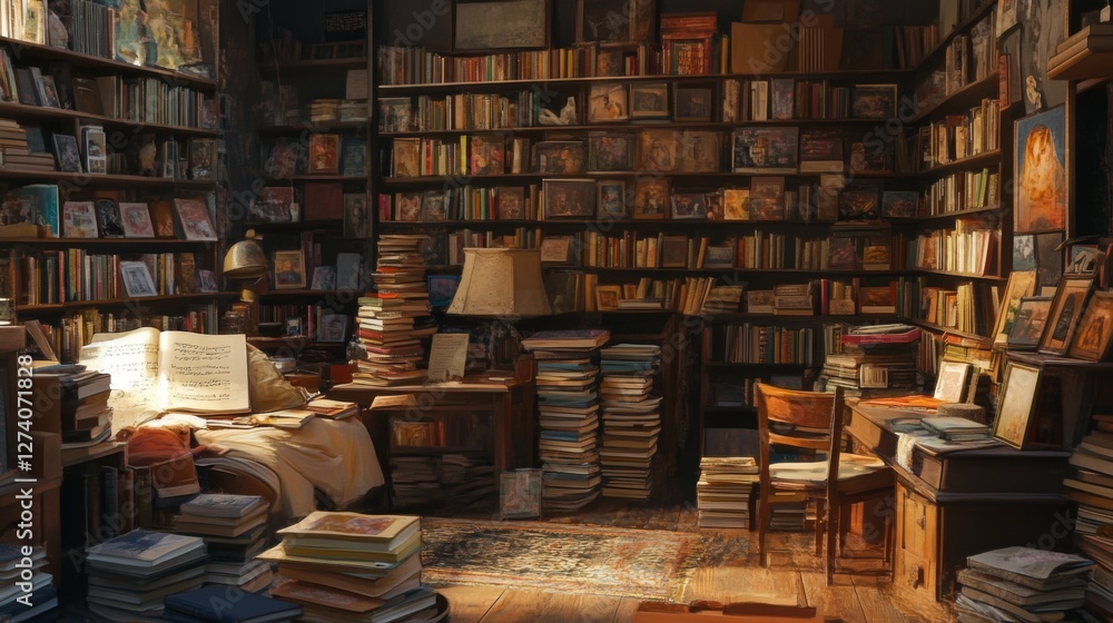 Obraz premium Dusty, sunlit library interior