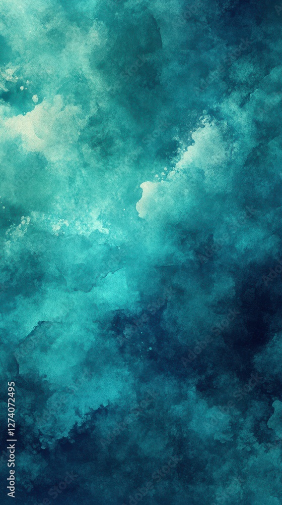 Abstract teal watercolor texture with soft clouds and flowing patterns in a serene background Abstract teal watercolor texture with soft clouds and flowing patterns in a serene background