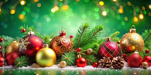 Wallpaper Mural Christmas Decorations on Green Background Torontodigital.ca