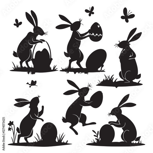 silhouettes of ester bunnies isolated