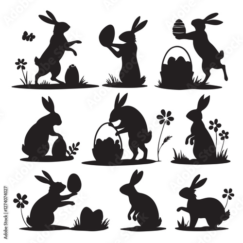 silhouettes of ester bunnies isolated