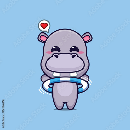 hippo mascot cartoon character vector illustration playing hula hoop