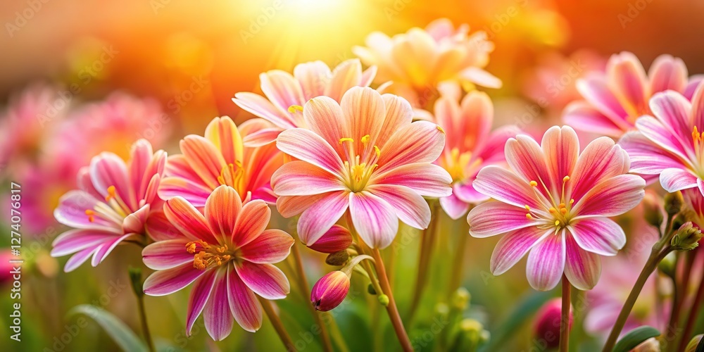 Fototapeta premium Cliff Maids, blooming Lewisia, spring's simple light.