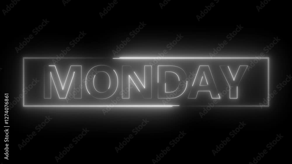 Glowing neon lines monday text animation on black background. Glowing neon lines monday text animation on black background.