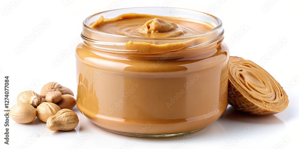 Peanut Butter in Glass Jar with Peanuts Peanut Butter in Glass Jar with Peanuts
